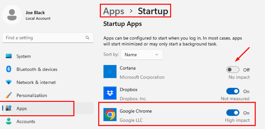 Disabling Startup Apps Windows 11
