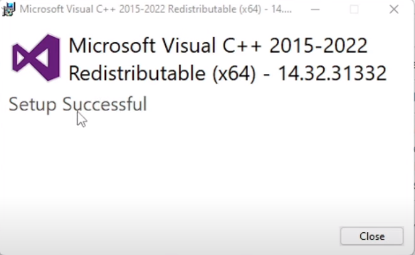 Microsoft Visual C++ Installation Completed