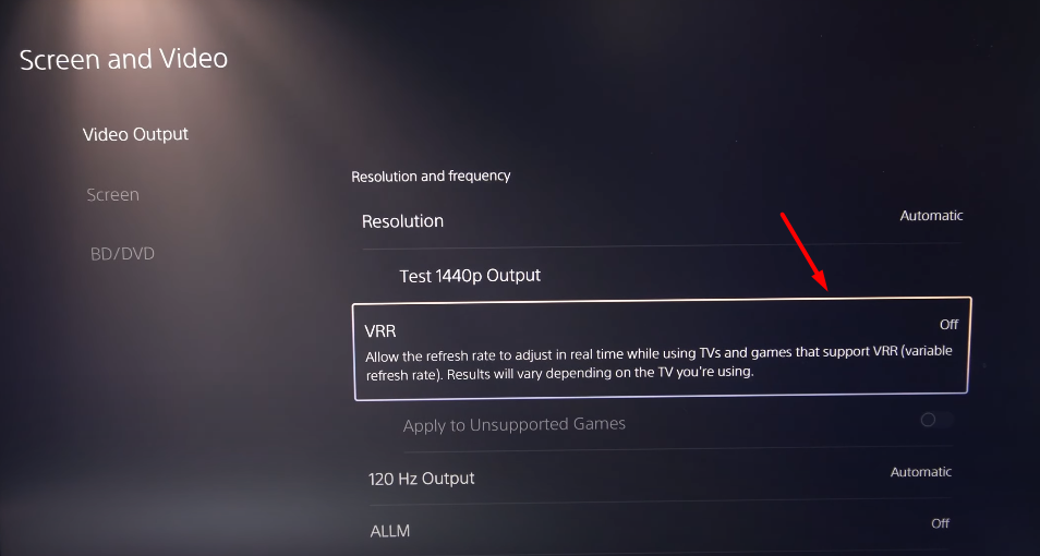 Disabling VRR on PS5