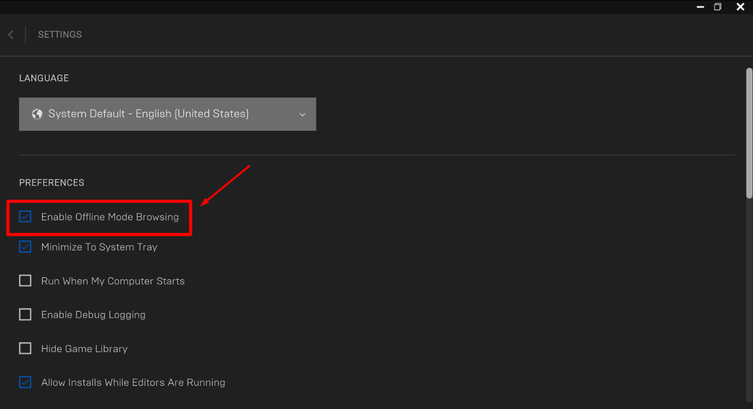 Enabling Offline Mode on Epic Games
