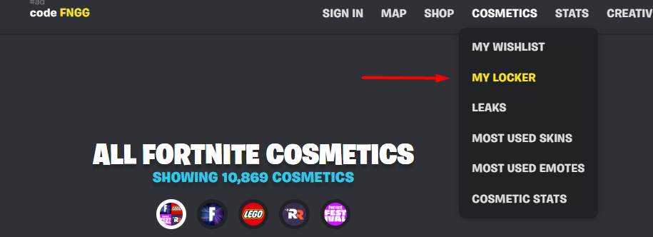 Accessing My Locker on Fortnite.gg