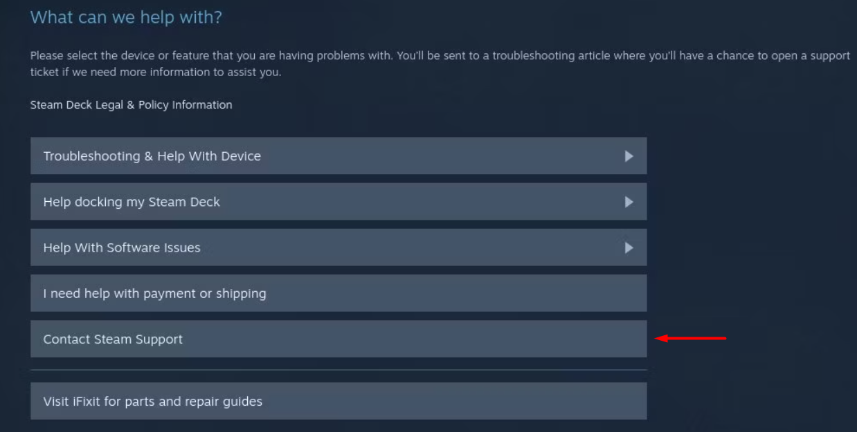 Contact Steam Support for RMA