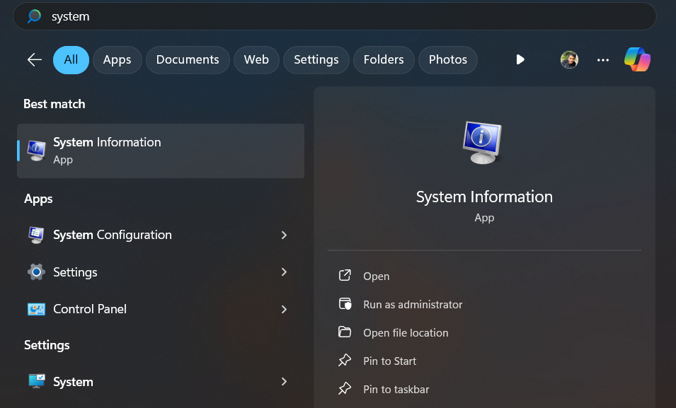 System Information on Windows 11